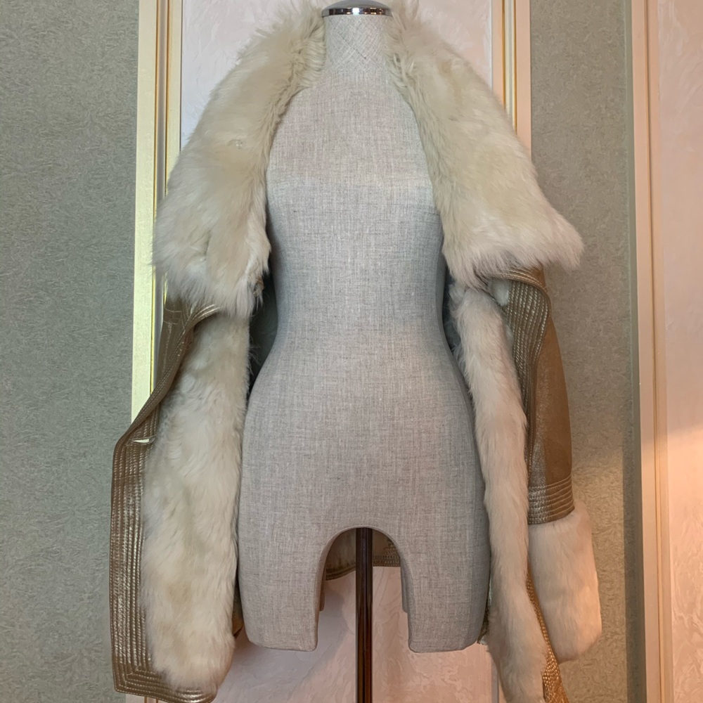 Gold Shearling Fur & Leather Coat